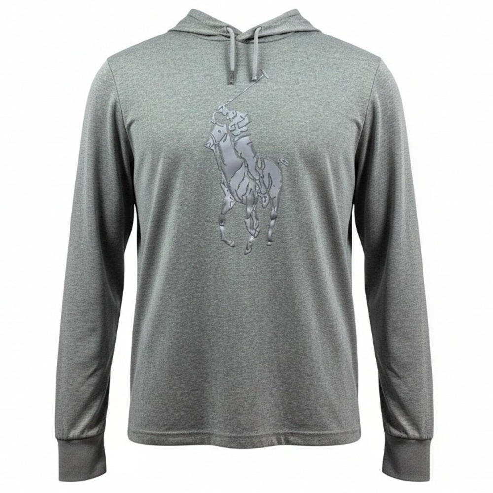 Polo Ralph Lauren Performance Hoodie Men Small Gray Big Pony Metallic Graphic